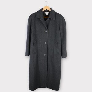 Vintage Preston & York Wool Overcoat Charcoal Gray Long Button Front Women's 10